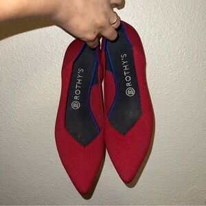 Rothy's Red Flats with Blue Trim